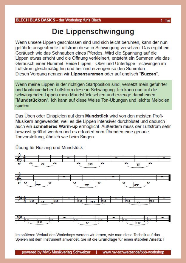 1. Teil: Die Lippenschwingung - Mundstückton